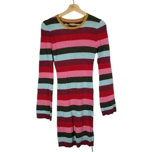 BlankNYC Red Striped Shimmer Long Sleeve Mini Sweater Dress S - Picture 2 of 5